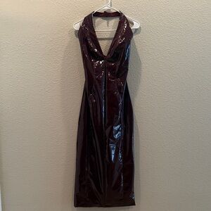 Glossy Backless Halter Dress in Deep Purple